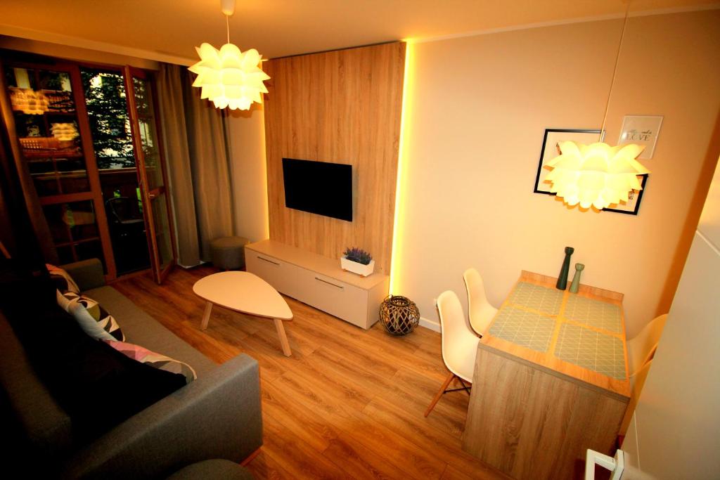 Televízia a/alebo spoločenská miestnosť v ubytovaní Apartamenty Podgorze