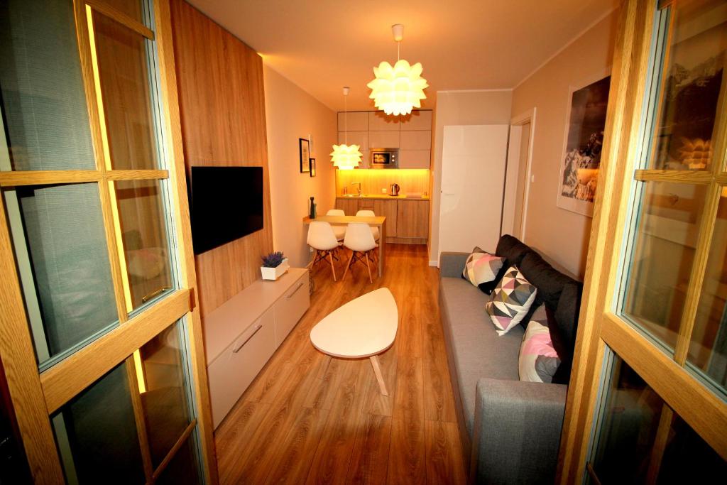 Televízia a/alebo spoločenská miestnosť v ubytovaní Apartamenty Podgorze