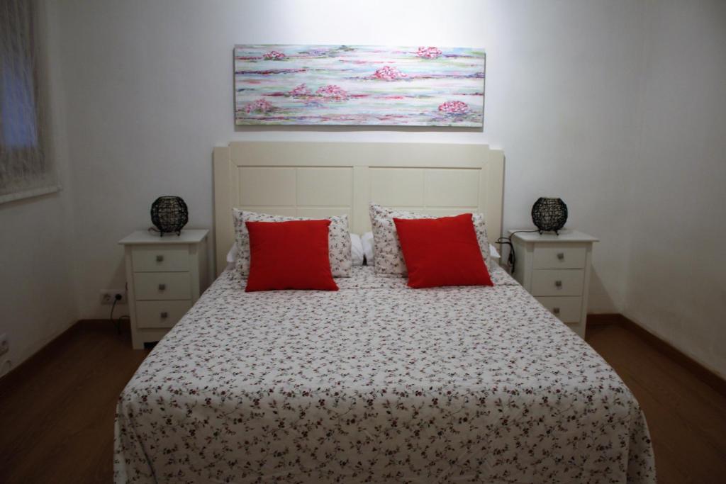 バレンシアにあるApartamento Serranos CMのベッドルーム1室(赤い枕2つ付きのベッド1台付)