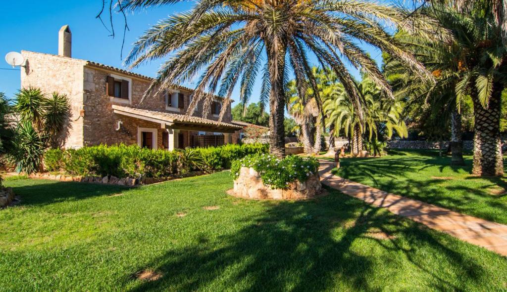 坎波斯的住宿－Casa Torrent by Finca Es Torrent，庭院前有棕榈树的房子