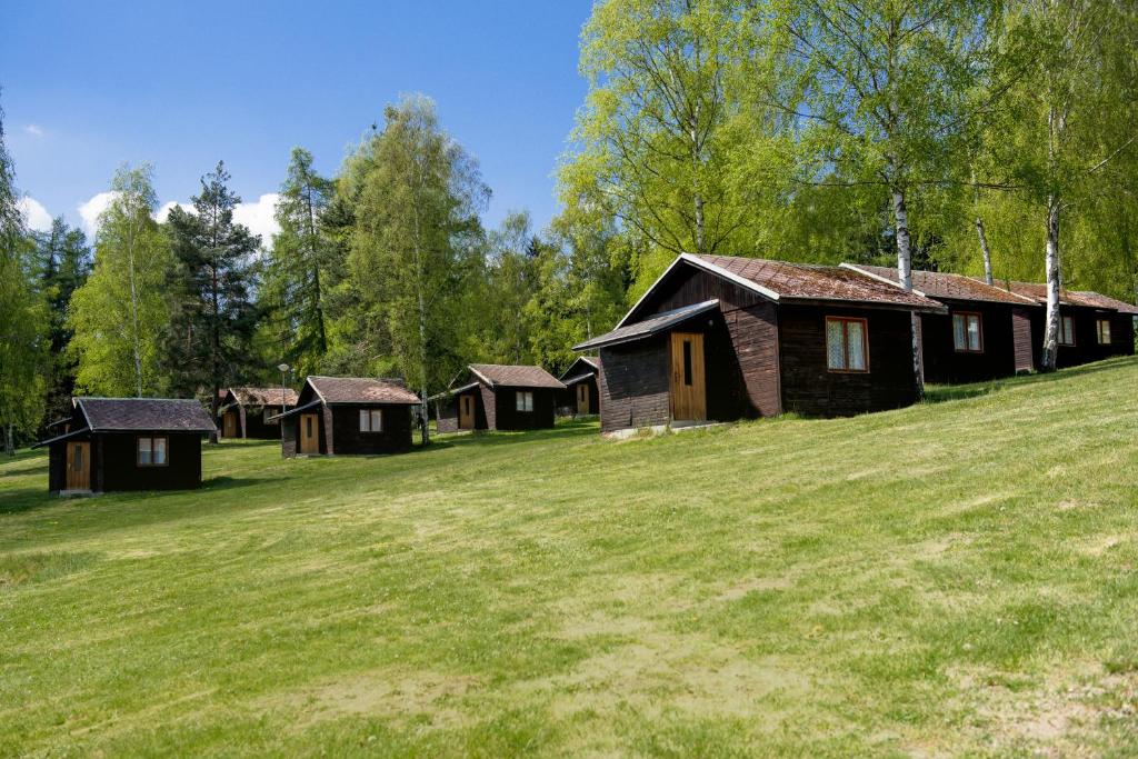 un groupe de huttes sur un champ herbeux dans l'établissement Camp Vary - Vítkova Hora - Veitsberg, à Karlovy Vary