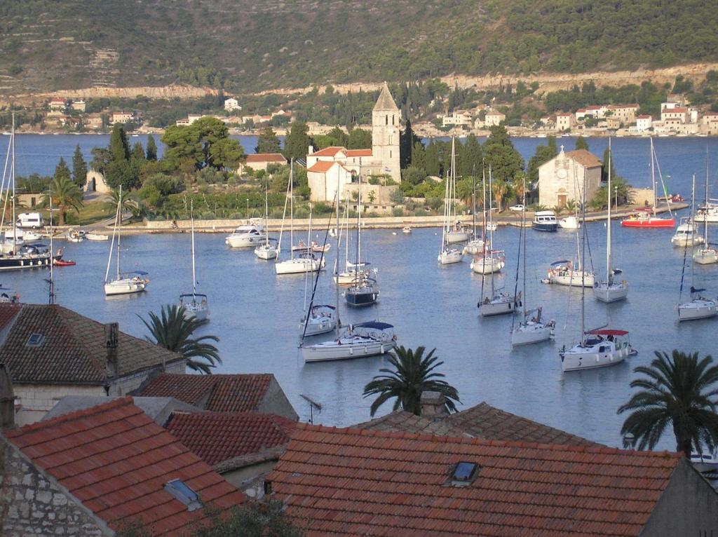 a bunch of boats are docked in a harbor at Apartments & Rooms Vitt in Vis