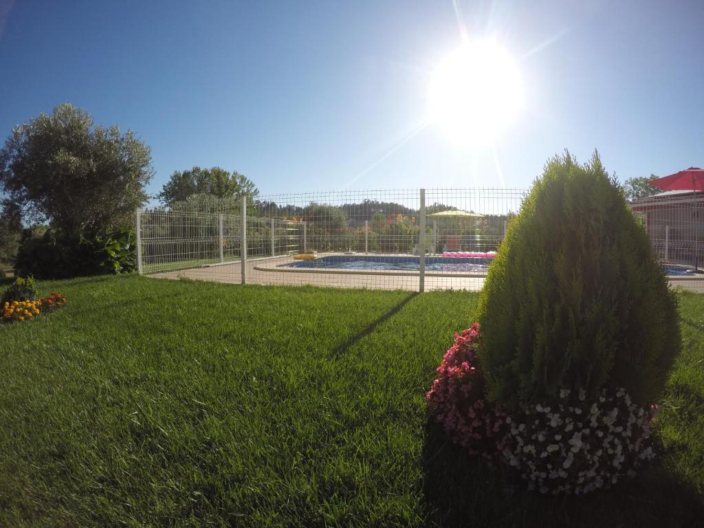 a park with a bush of flowers in the grass at Farmer Fraguas in Rio Maior