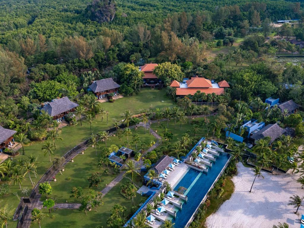 an aerial view of a resort with a marina at Four Seasons Resort Langkawi in Tanjung Rhu