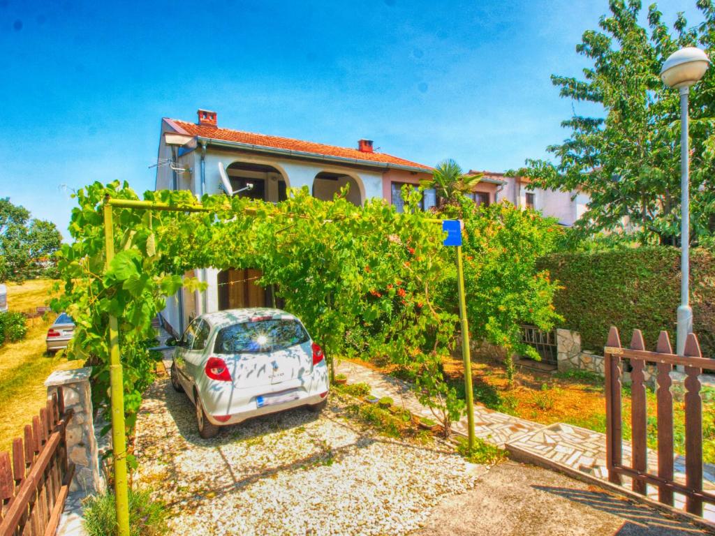 a car parked in front of a house with vines at Apartments Zlatko 1397 in Štinjan