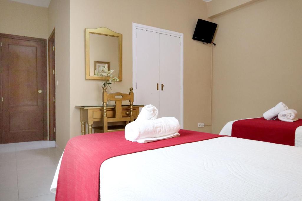 Łóżko lub łóżka w pokoju w obiekcie Hostal Victoria