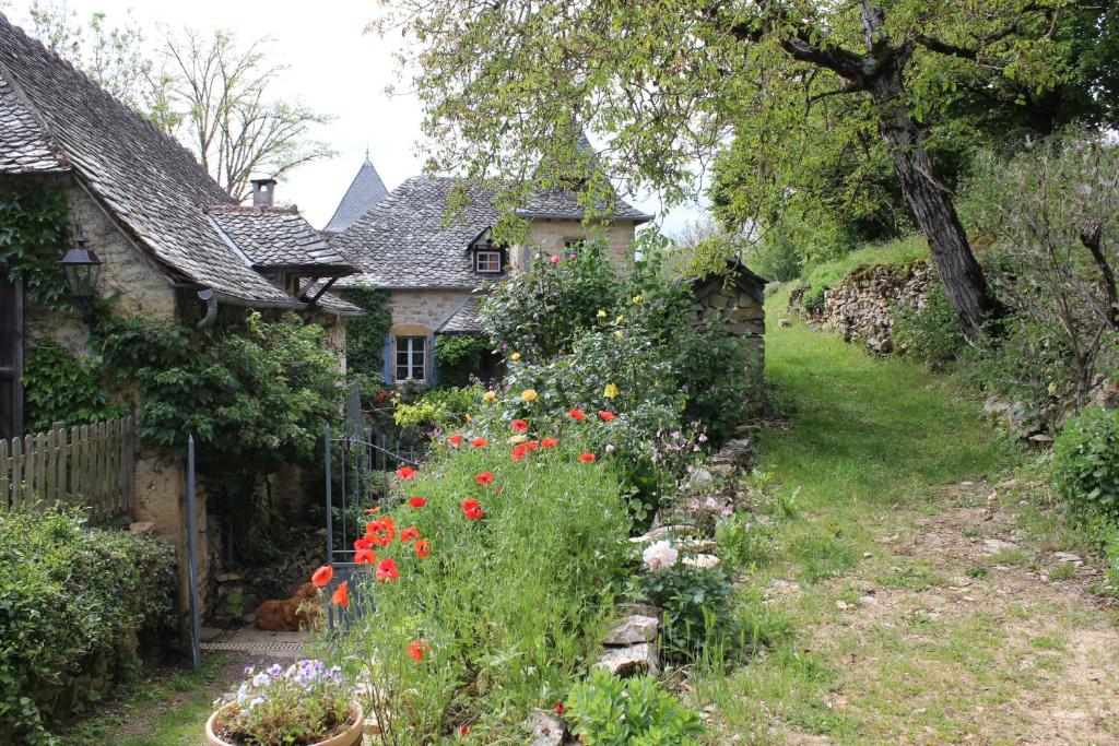 un jardin avec des fleurs en face d'une maison dans l'établissement Les Terrasses de Labade Chambres d'hôtes, à Coubisou