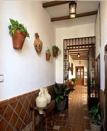a hallway with plants and vases on the wall at El Perro de Paterna in Paterna de Rivera