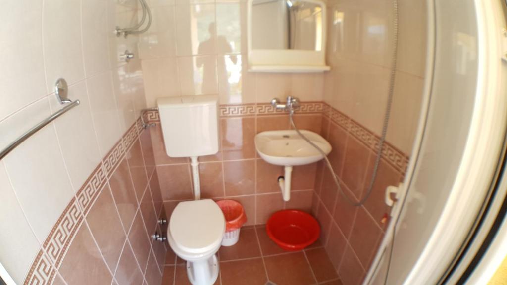 a small bathroom with a toilet and a sink at Guesthouse Stankovic in Sutomore