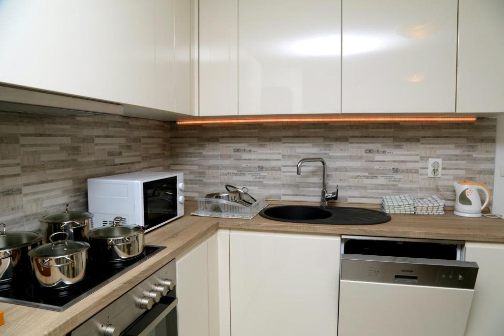 Kuchyň nebo kuchyňský kout v ubytování Deluxe Apartment Nika