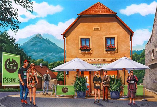 a group of people standing in front of a building at Penzion Čokolaterie in Třebenice