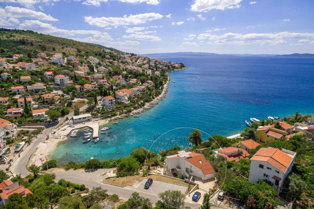 an aerial view of a town and the ocean at Holiday home Duje in Trogir