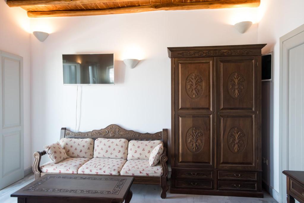 A seating area at Bleland Mykonos