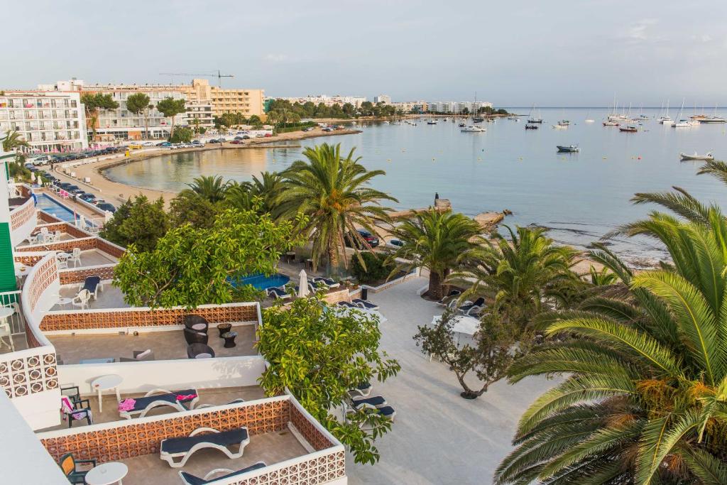 a view of a body of water from a building at Hotel Tagomago in San Antonio Bay