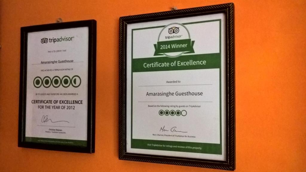 Certifikát, hodnocení, plakát nebo jiný dokument vystavený v ubytování The Nest by Amarasinghe's