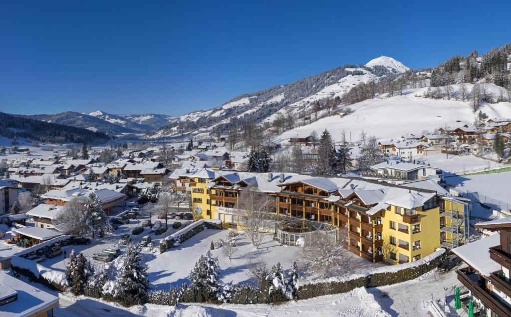 an aerial view of a resort in the snow at Alpenhof Brixen in Brixen im Thale