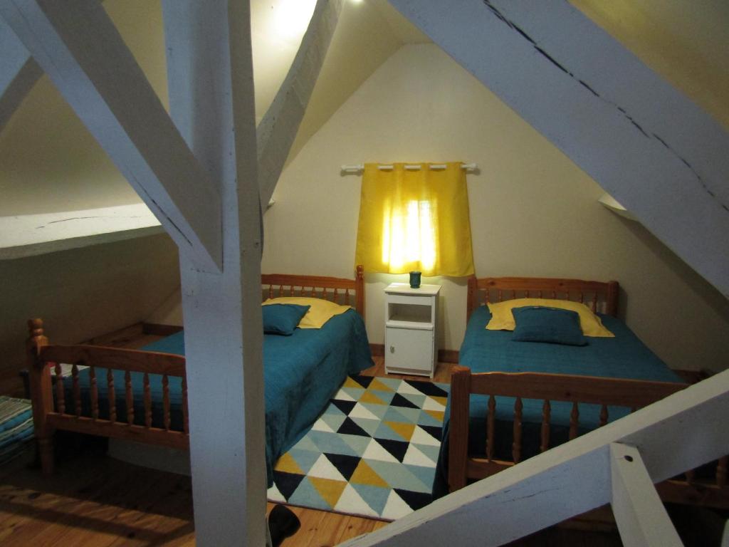 A bed or beds in a room at Fermette dans les pays de la Loire