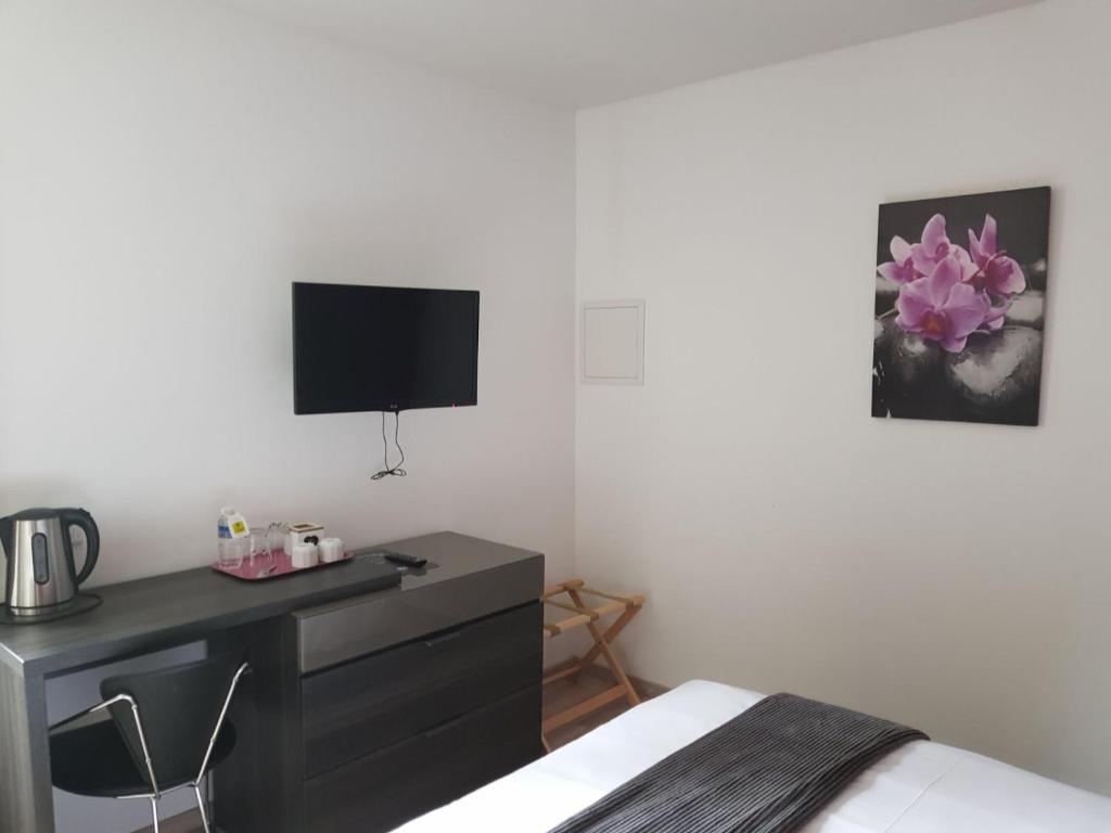 TV a/nebo společenská místnost v ubytování Hotel Restaurant Pavillon Bleu