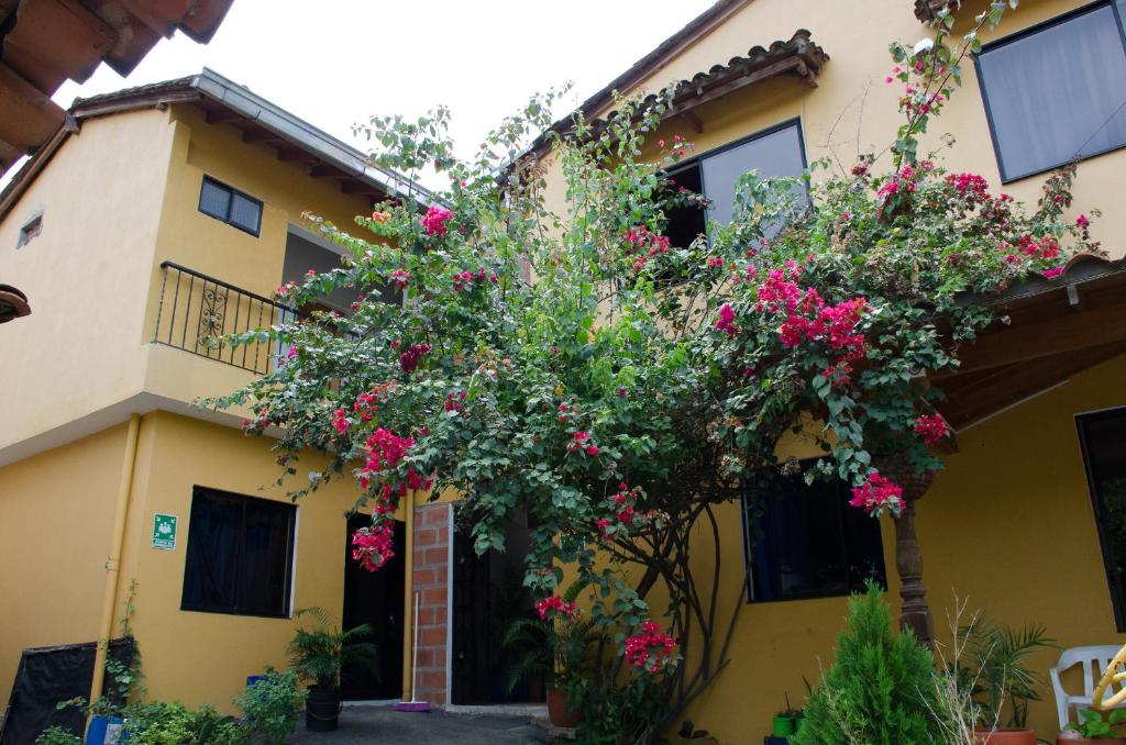 una casa con flores a un lado. en Hospedaje la Glorieta, en Santa Fe de Antioquia