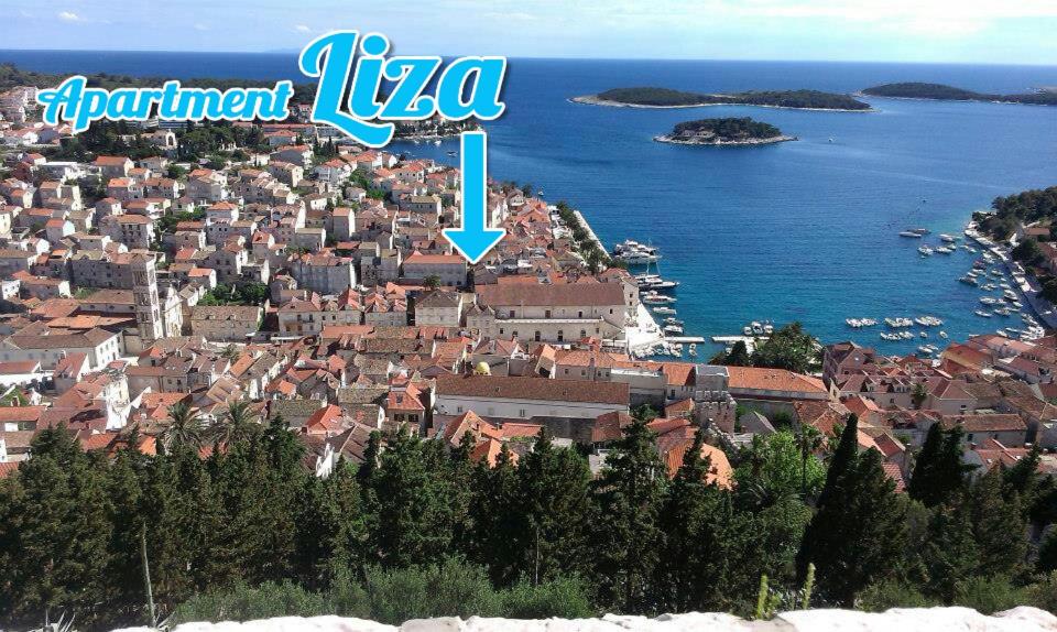 an aerial view of a town on the water at Liza's downtown apartment in Hvar