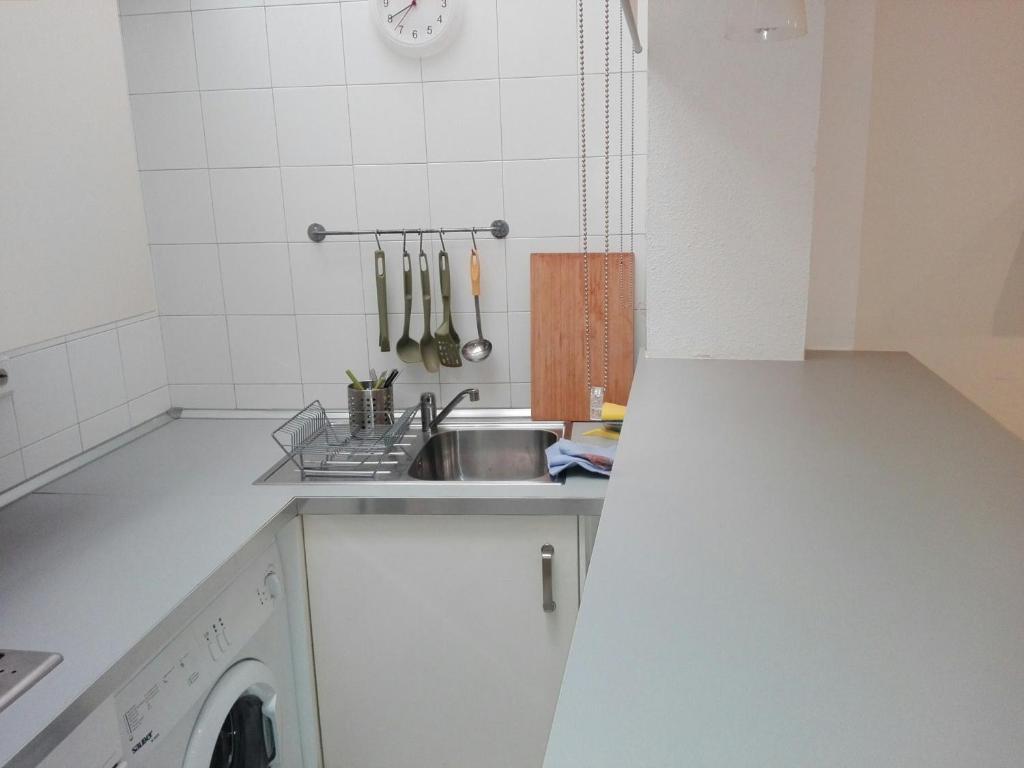 kuchnia ze zlewem i pralką w obiekcie Céntrico Apartamento con Patio Privado w Sewilli