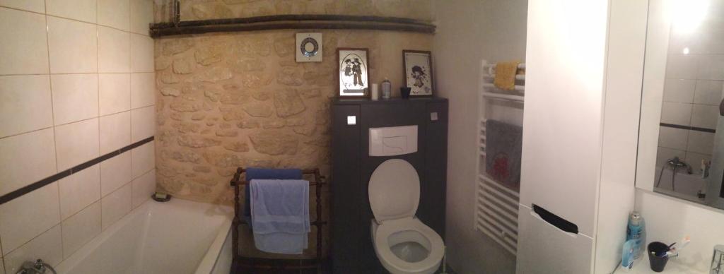 a small bathroom with a toilet and a bath tub at Chez Zabou in Carpentras