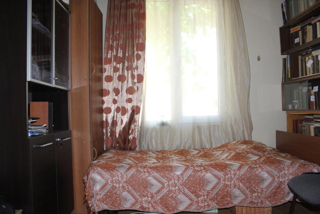 a bedroom with a bed and a window at Nunuka House in Tserovani
