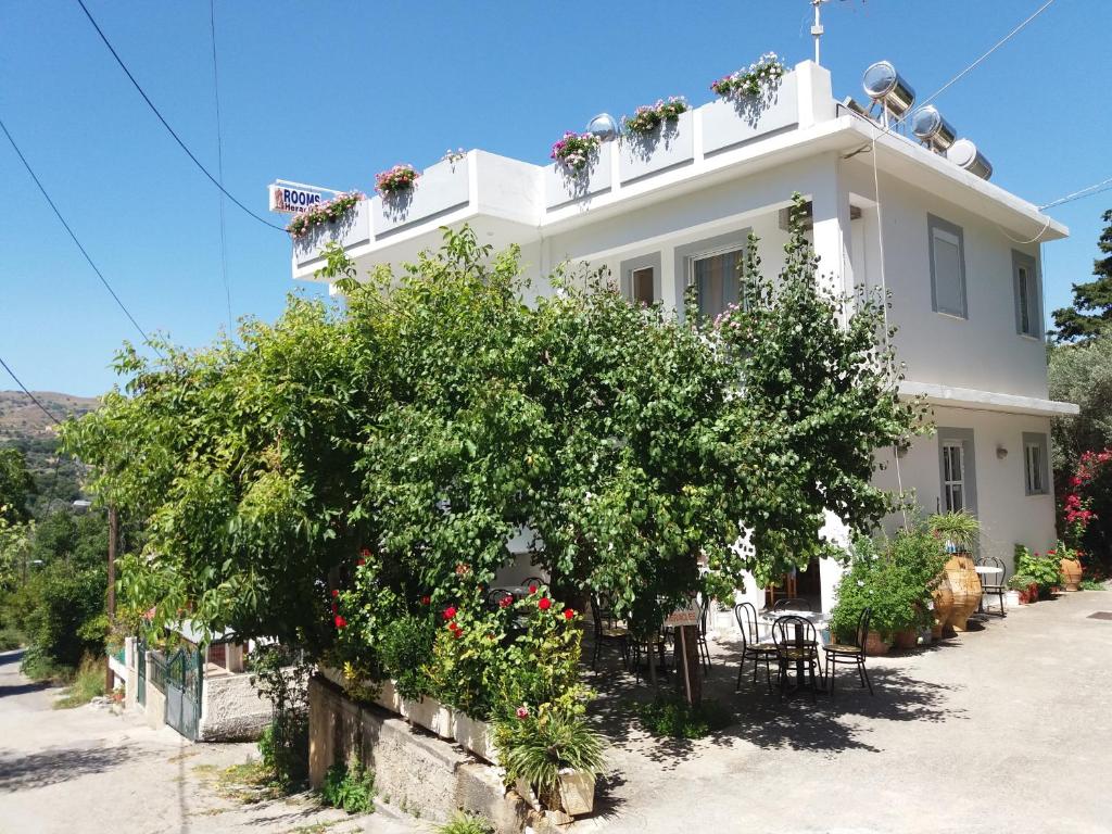 a white house with a tree in front of it at Heracles Hotel in Spílion