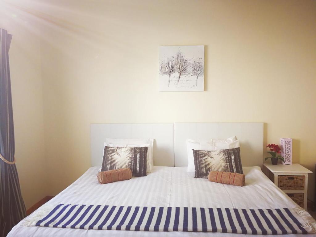 1 dormitorio con 1 cama con 2 almohadas en 12 Greenpoint Guesthouse, en Ciudad del Cabo