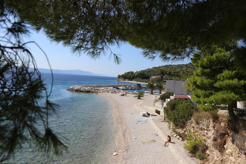 a person standing on a beach next to the water at Mobile homes Dole in Živogošće
