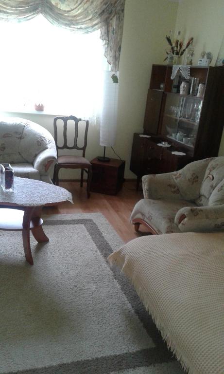 sala de estar con sofá y mesa en Uroczysko Ostoja, en Kopisk