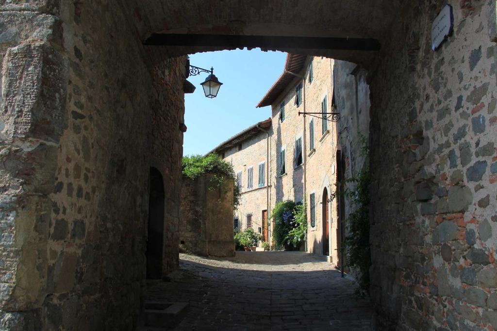 ボルゴ・ア・ブッジャーノにあるantica casa "le rondini"の二棟の間のアーチのある路地