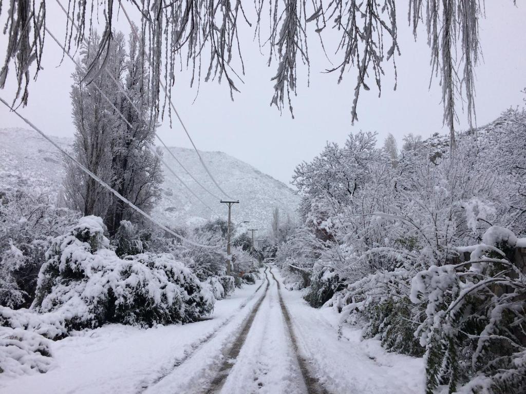 a snow covered street with trees and a snow covered road at Casona El Resguardo - Solo Adultos in Río Blanco