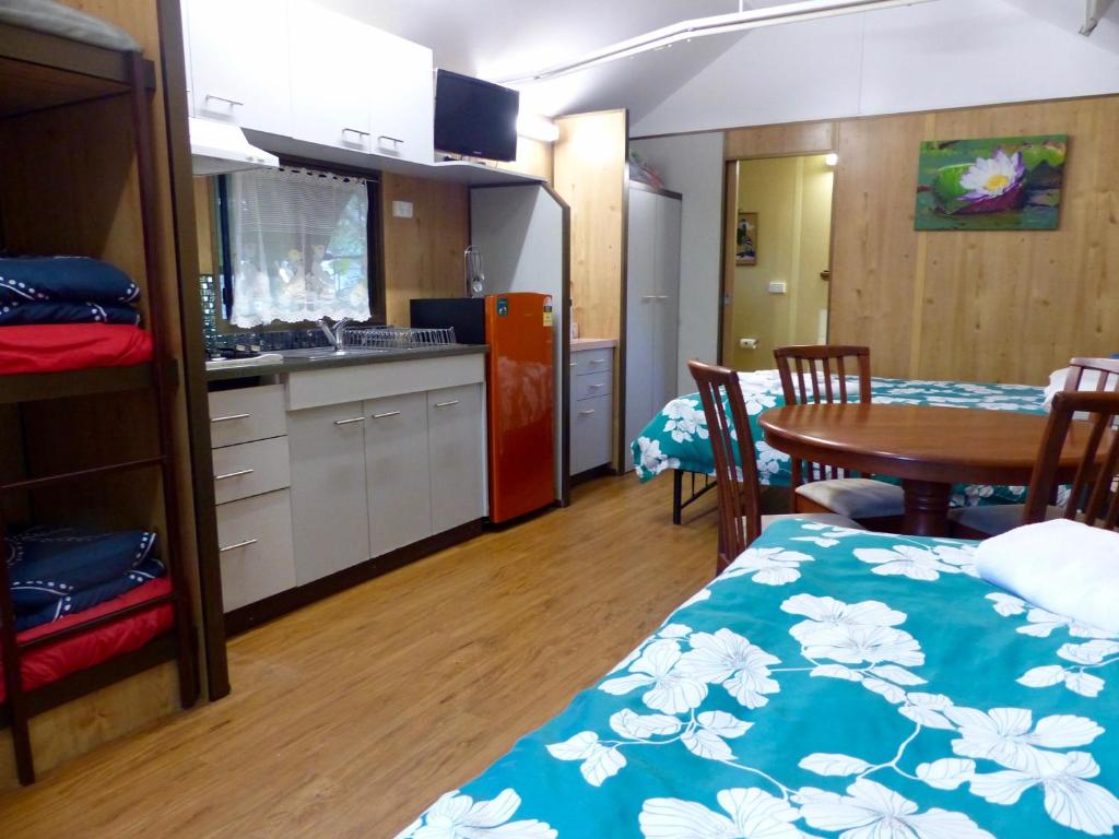 Kuchyň nebo kuchyňský kout v ubytování Lake Eacham Tourist Park & Cabins