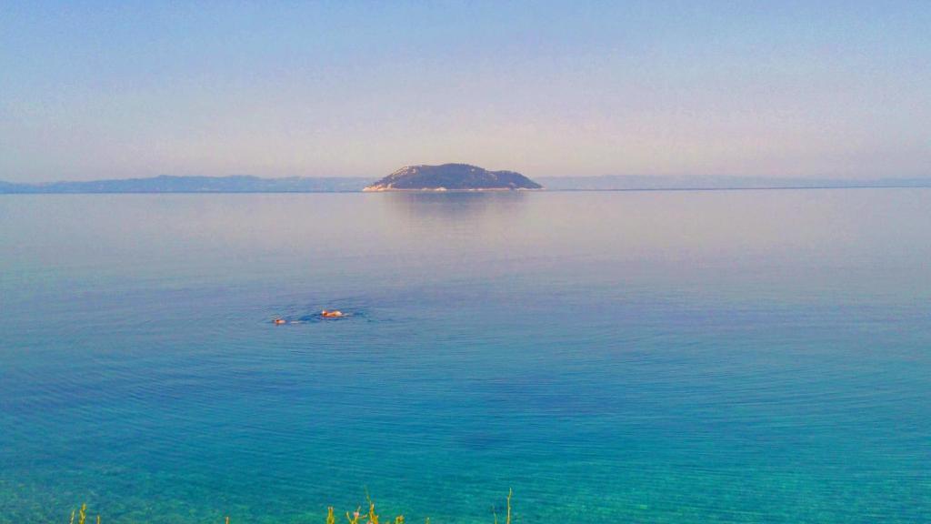 an island in the middle of a large body of water at To Spitaki in Neos Marmaras