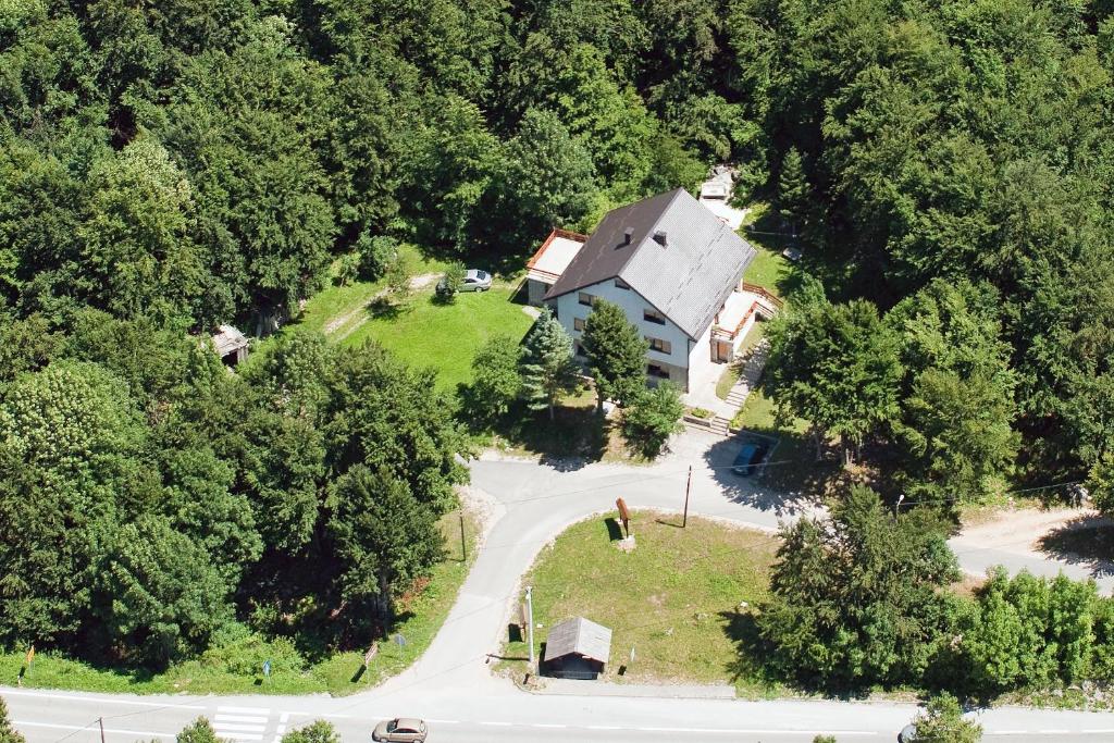 una vista aérea de una casa en el bosque en House Dado, en Jezerce