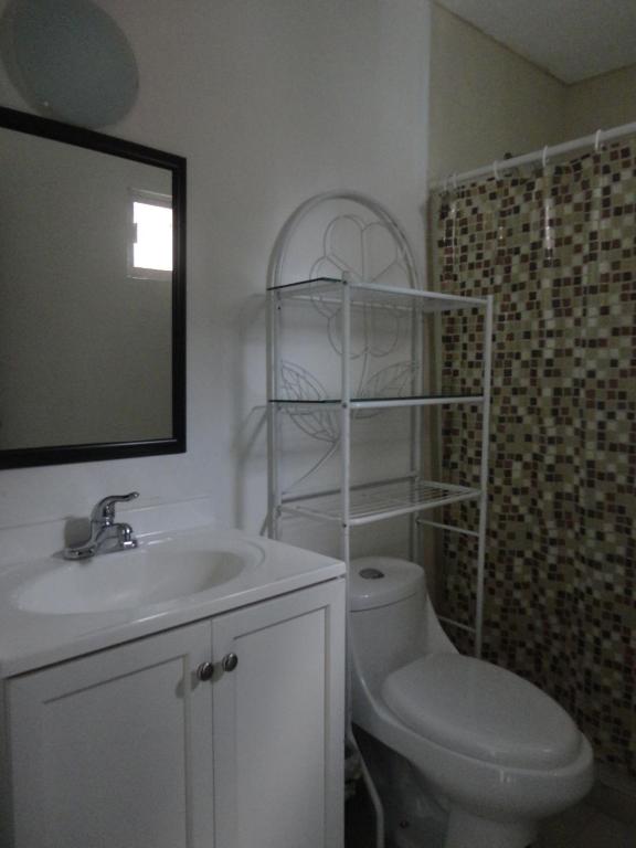 un bagno con un water, un lavandino e uno specchio di Posada San Cristobal a Cuernavaca