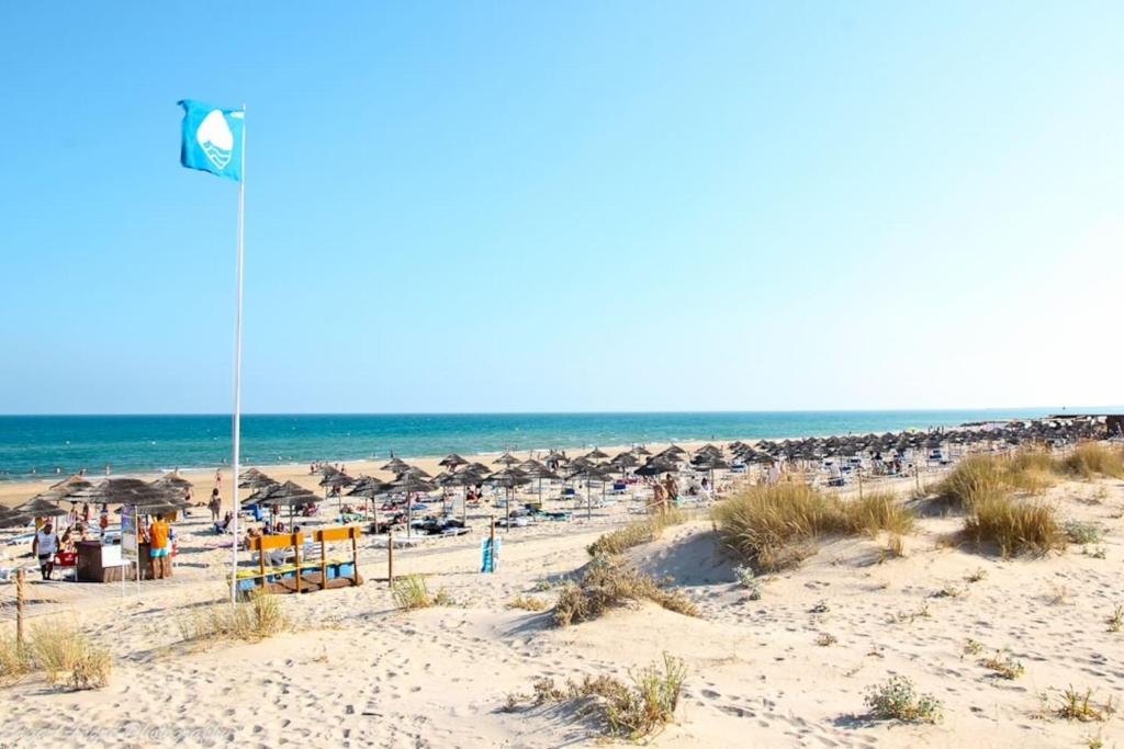 - une plage avec des chaises et des parasols et l'océan dans l'établissement Beach Apartment in Cabanas de Tavira, à Tavira