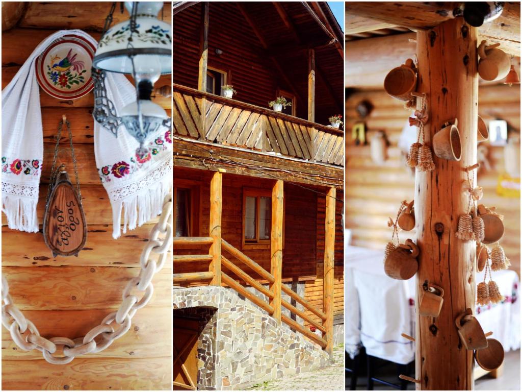un collage de fotos de una cabaña de madera en Pensiunea Anca, en Deseşti