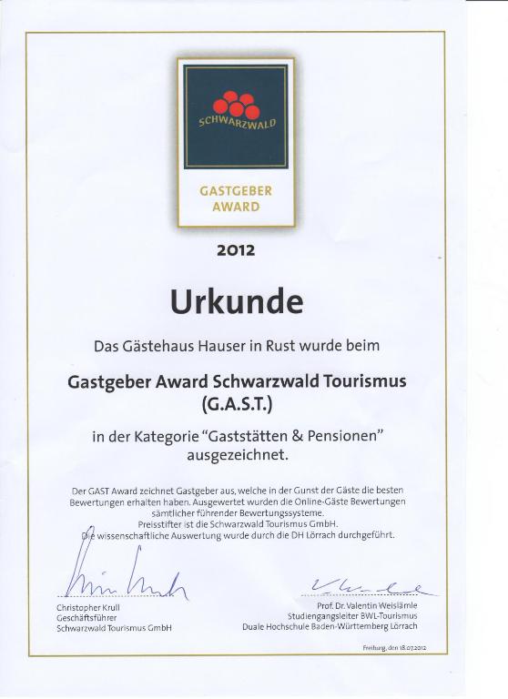 Certifikát, hodnocení, plakát nebo jiný dokument vystavený v ubytování Gästehaus Hauser