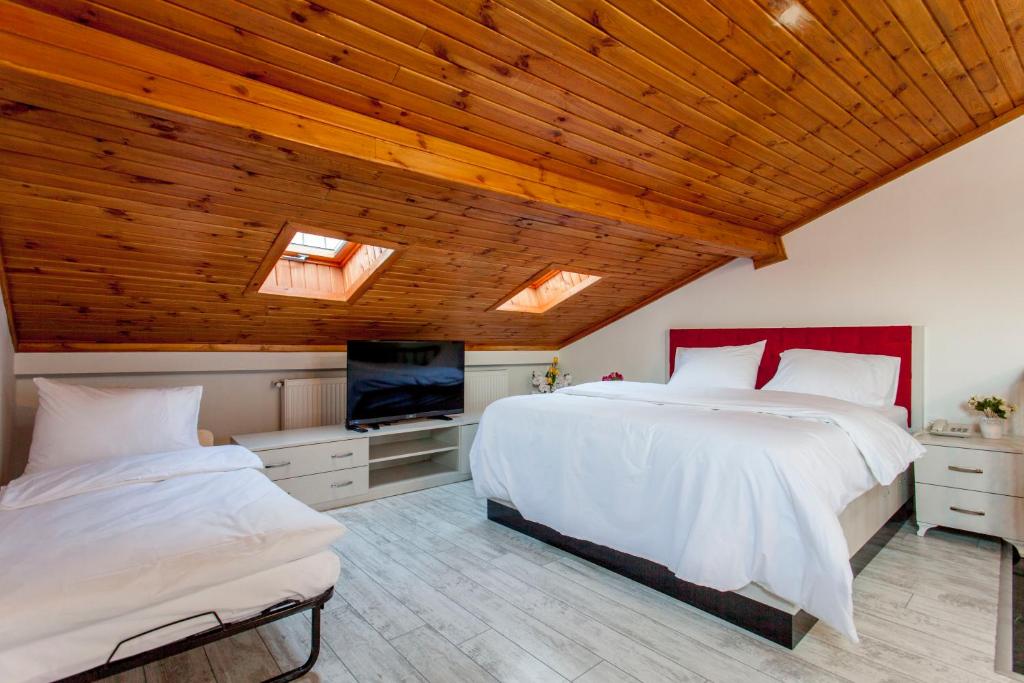 イスタンブールにあるTaksim Sem Houseのベッドルーム1室(ベッド2台、薄型テレビ付)