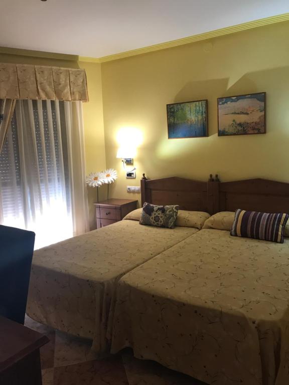 a bedroom with a large bed and a window at Hotel Lucero in Cuevas del Almanzora