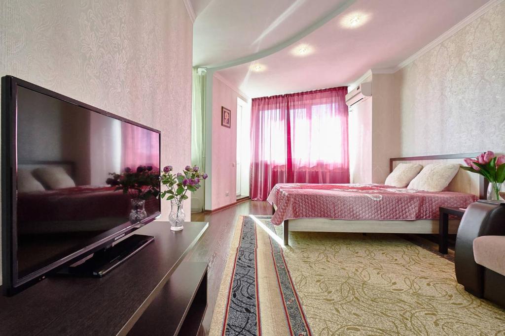 ロストフ・ナ・ドヌにあるApartments On Patsaeva 19/1 Dのベッドルーム1室(ベッド1台付)、テレビが備わります。