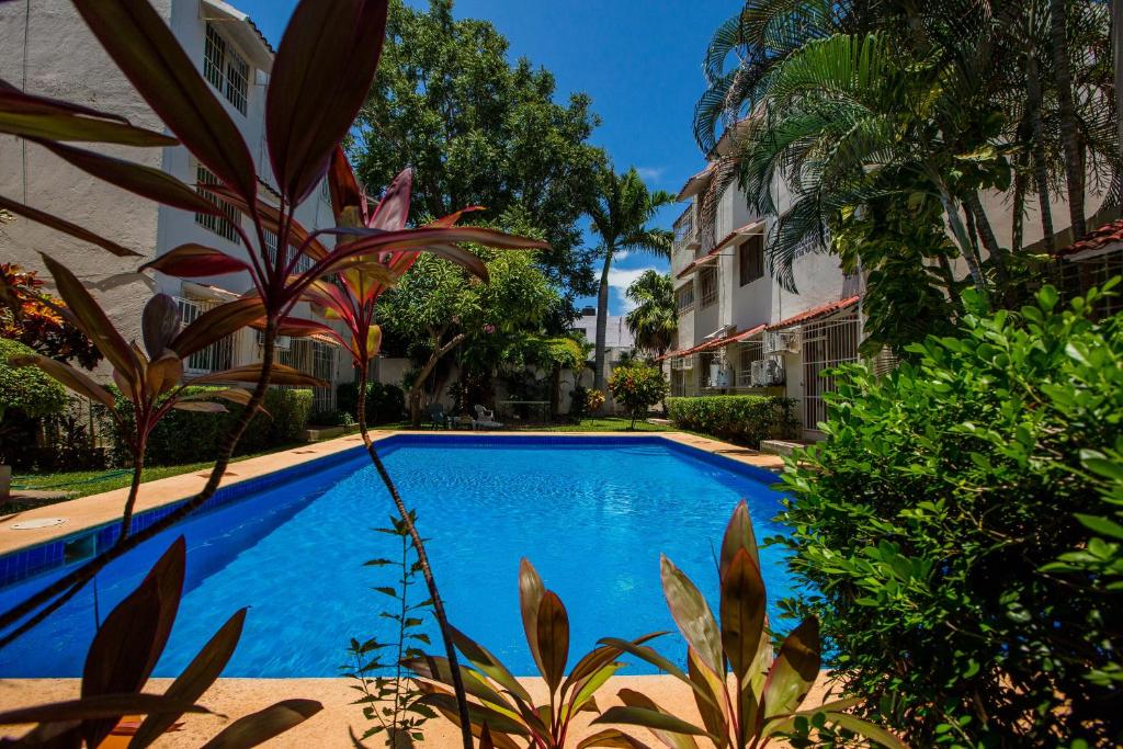 una piscina di fronte a un edificio di Casa Blanca Boutique & Organic a Cancún