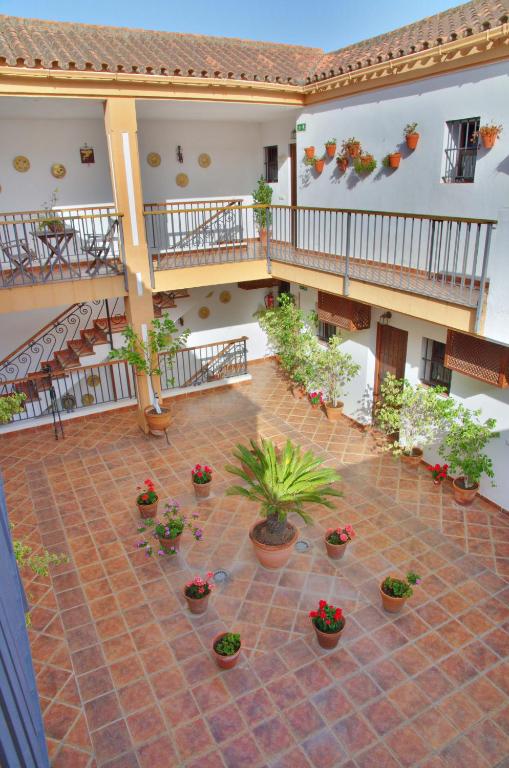 a courtyard of a house with potted plants at Hotel Posada Casas Viejas in Benalup Casas Viejas