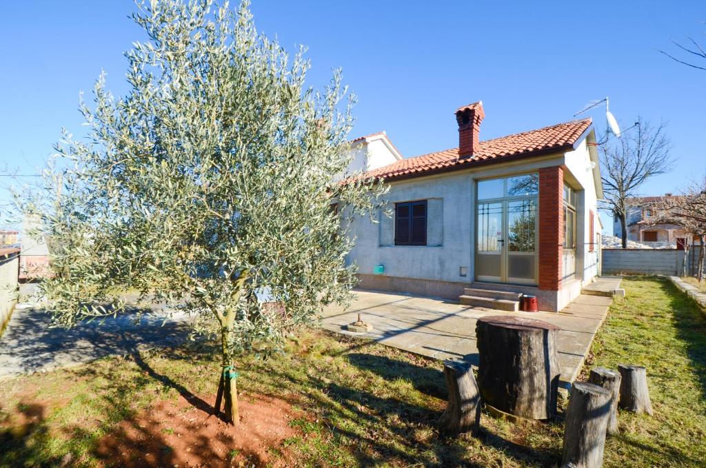 a house with a tree in the yard at Countryside Apartment Nika in Čabrunići