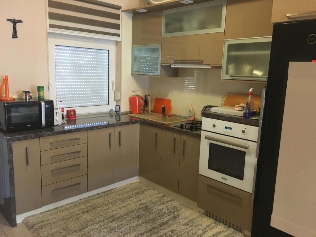 kuchnia z kuchenką i mikrofalówką w obiekcie Apartman Petra 1 w mieście Vir