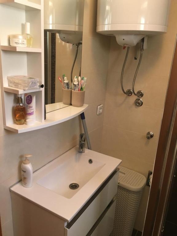 łazienka z umywalką i lustrem w obiekcie Apartman Petra 1 w mieście Vir