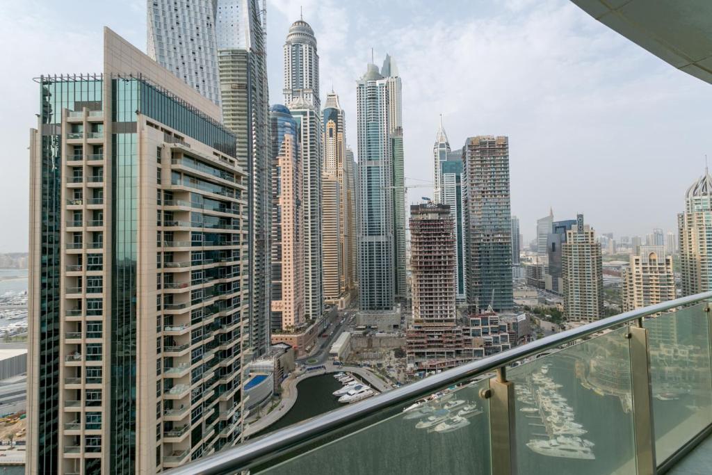 a view of a city skyline from a building at One Perfect Stay - Marina Terrace in Dubai