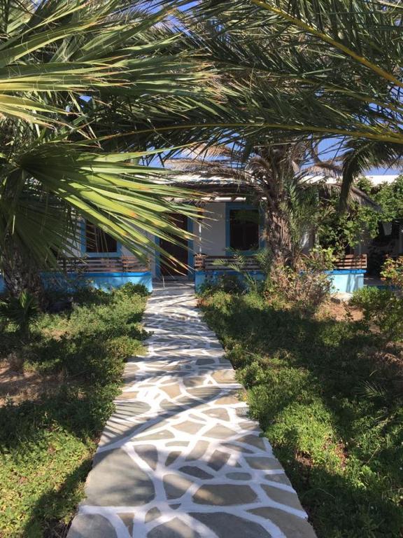 a stone path leading to a house with a palm tree at Princess Studios in Afiartis